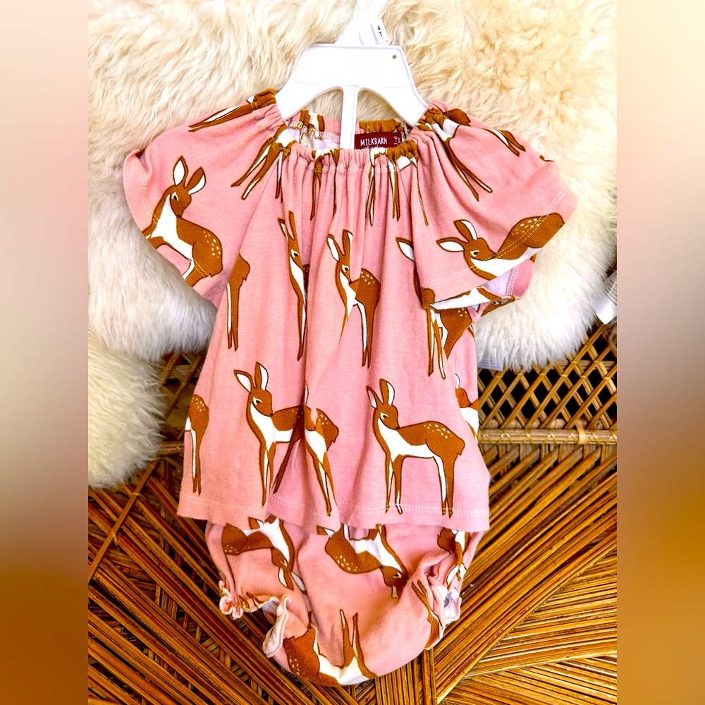 3-6M MilkBarn Organic Cotton Deer Dress & Bloomers